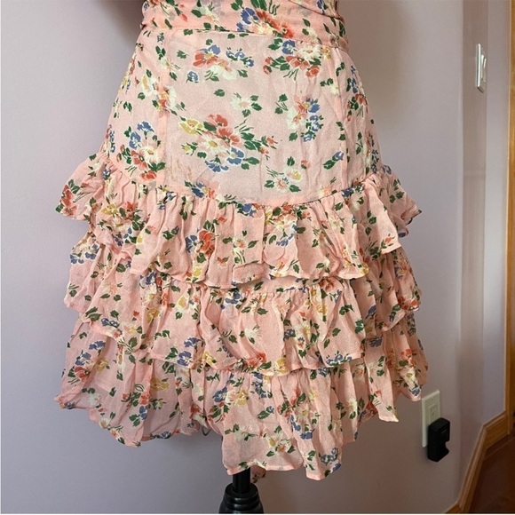 NEW! LoveShackFancy- Pink Floral Ruffle Accent Square Neck Kimber Mini Dress S - Picture 7 of 9